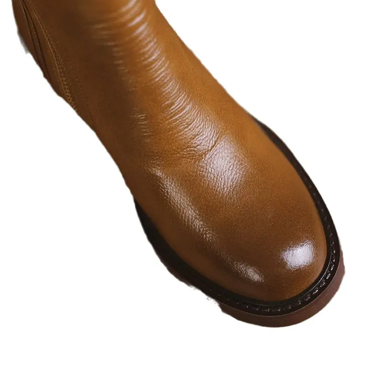 Churchf Churchf Thick Heel Brown Short Boots Female British Wind Side Zipper High Heel Wipe Color Retro Round Head Martin Boots A Generation Hair