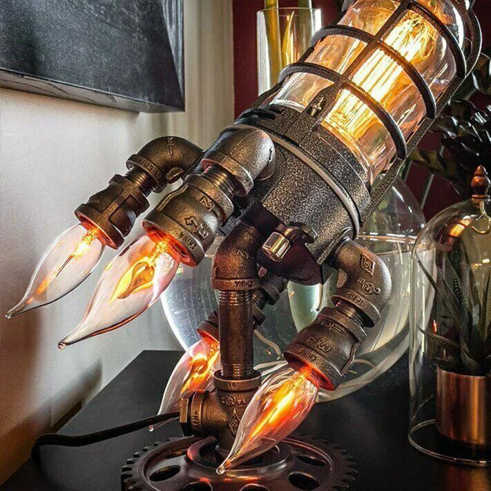 3D Steampunk Space Shuttle Rocket Night Light LED Table Desk Lamp Room