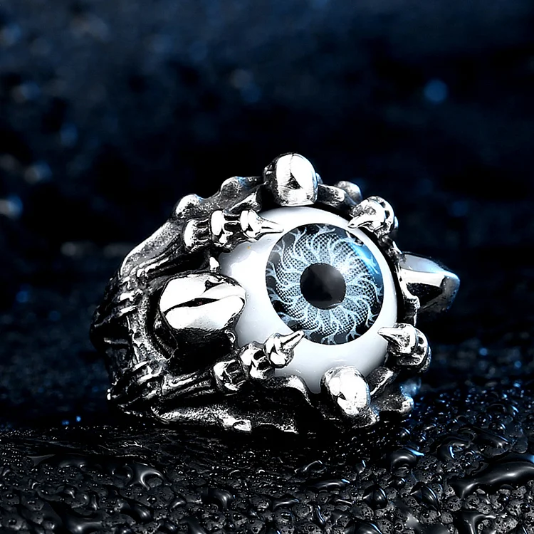 Gothic Evil Eye Rings Eyeball Skull Claw Ring Stainless Steel Punk Hip Hop Jewelry-VESSFUL