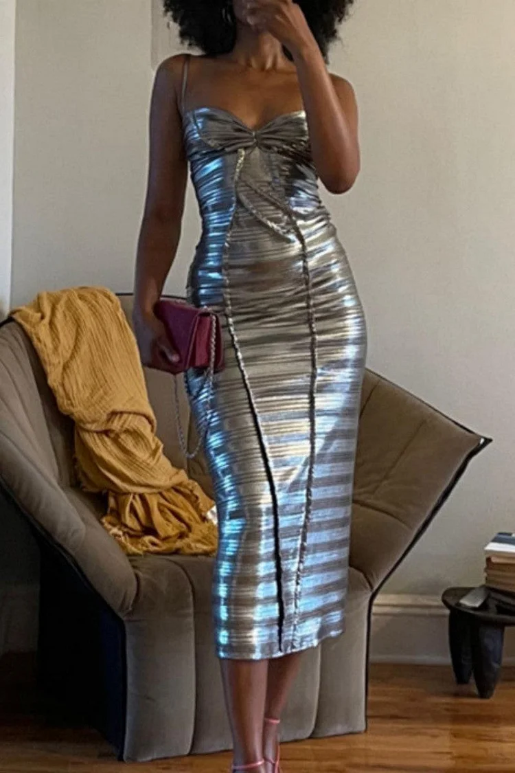 Sexy Solid Backless Spaghetti Strap Long Dress