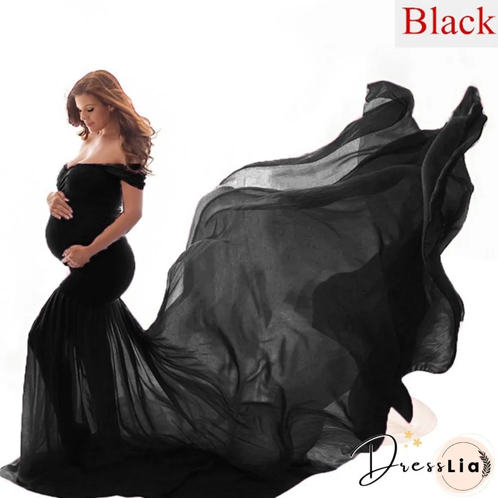 Maternity Maxi Dress-Pregnant Women Photography Off Shoulder Pregnancy Gown-For Photo