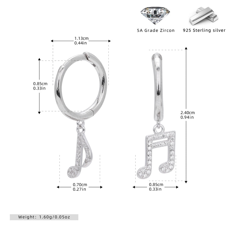 1 Pair 925 Sterling Silver Zircon Notes Drop Earrings