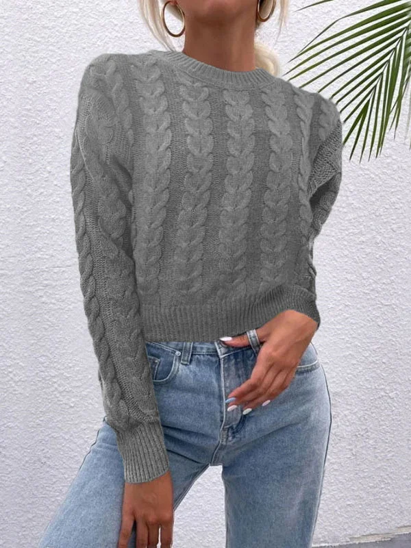 Women Long Sleeve Scoop Neck Solid Knit Sweater Top
