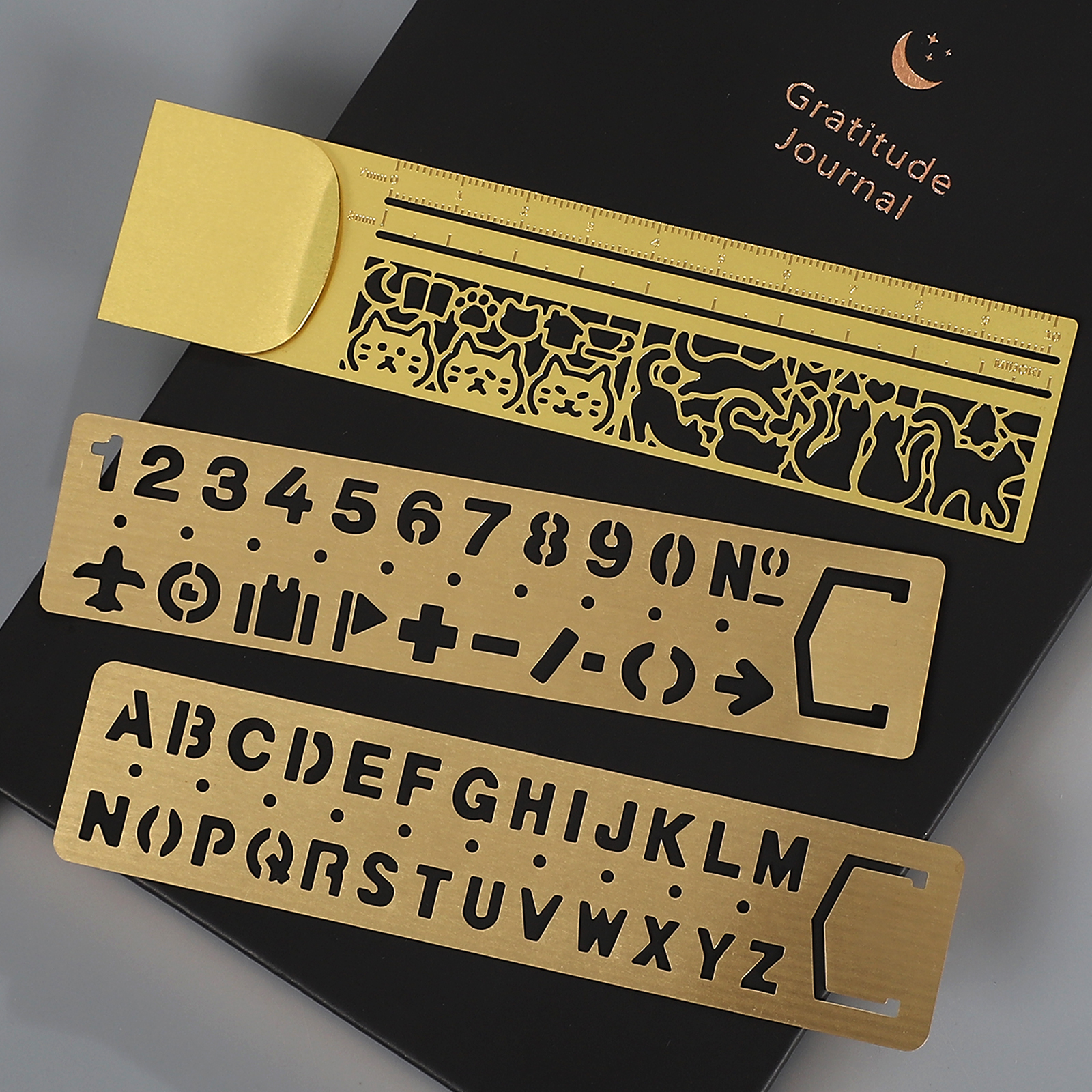 금속 책갈피 자 - 빈티지 중공 숫자 문자 고양이