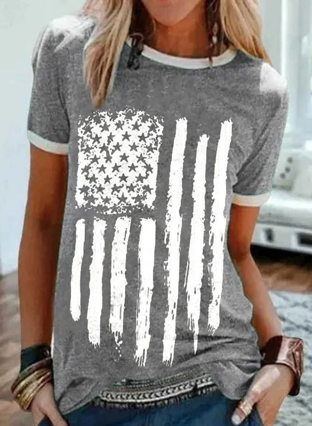 Buzzdaisy Women's T-shirts Flag Short Sleeve Round Neck Casual Daily T-shirts
