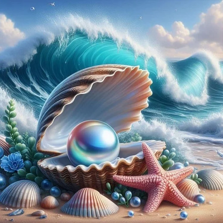 Starfish Pearl Shell Ocean 40*40CM (Canvas) Full Round Drill Diamond Painting gbfke