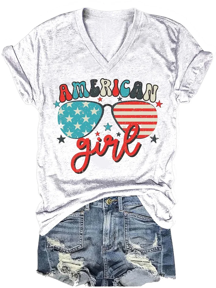 Independence Day American Give Letter Art Print Casual T-shirt