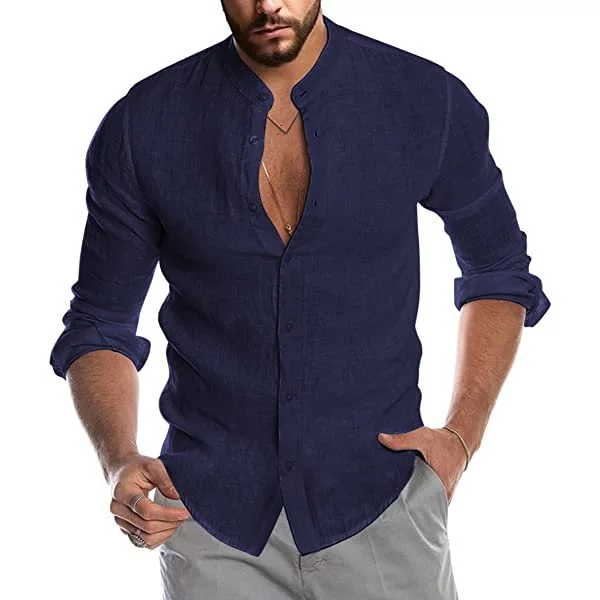 Men's Linen Long Sleeve Shirt-inspireuse