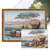 >SALE<Full Embroidery Eco-cotton Thread 11CT Printed Rhinoceros Cross Stitch 70x55cm