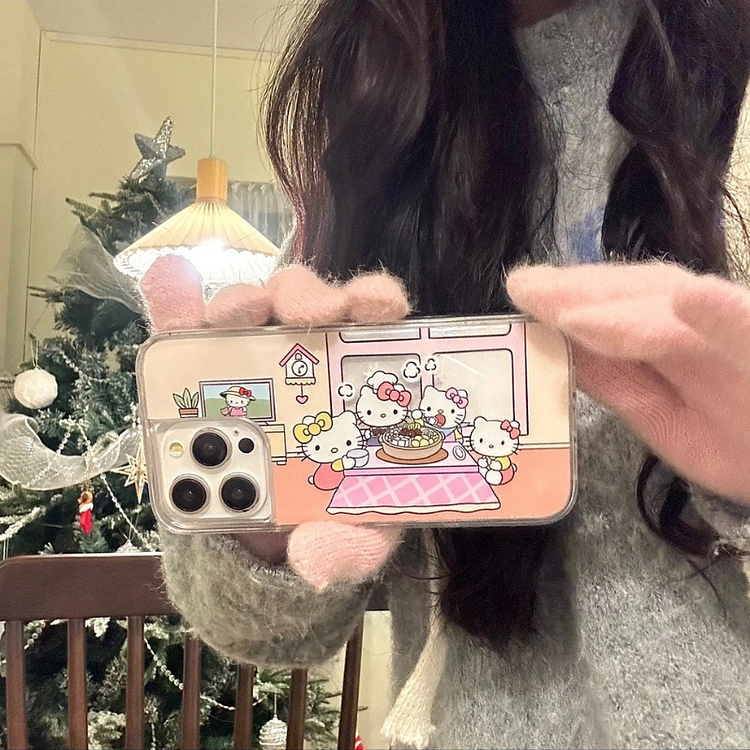 Kawaii Cartoon Quicksand Snow Cat Phone Case
