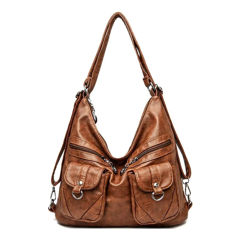 Retro Large Capacity Hobo Soft PU Leather Shoulder Bag、、sdecorshop
