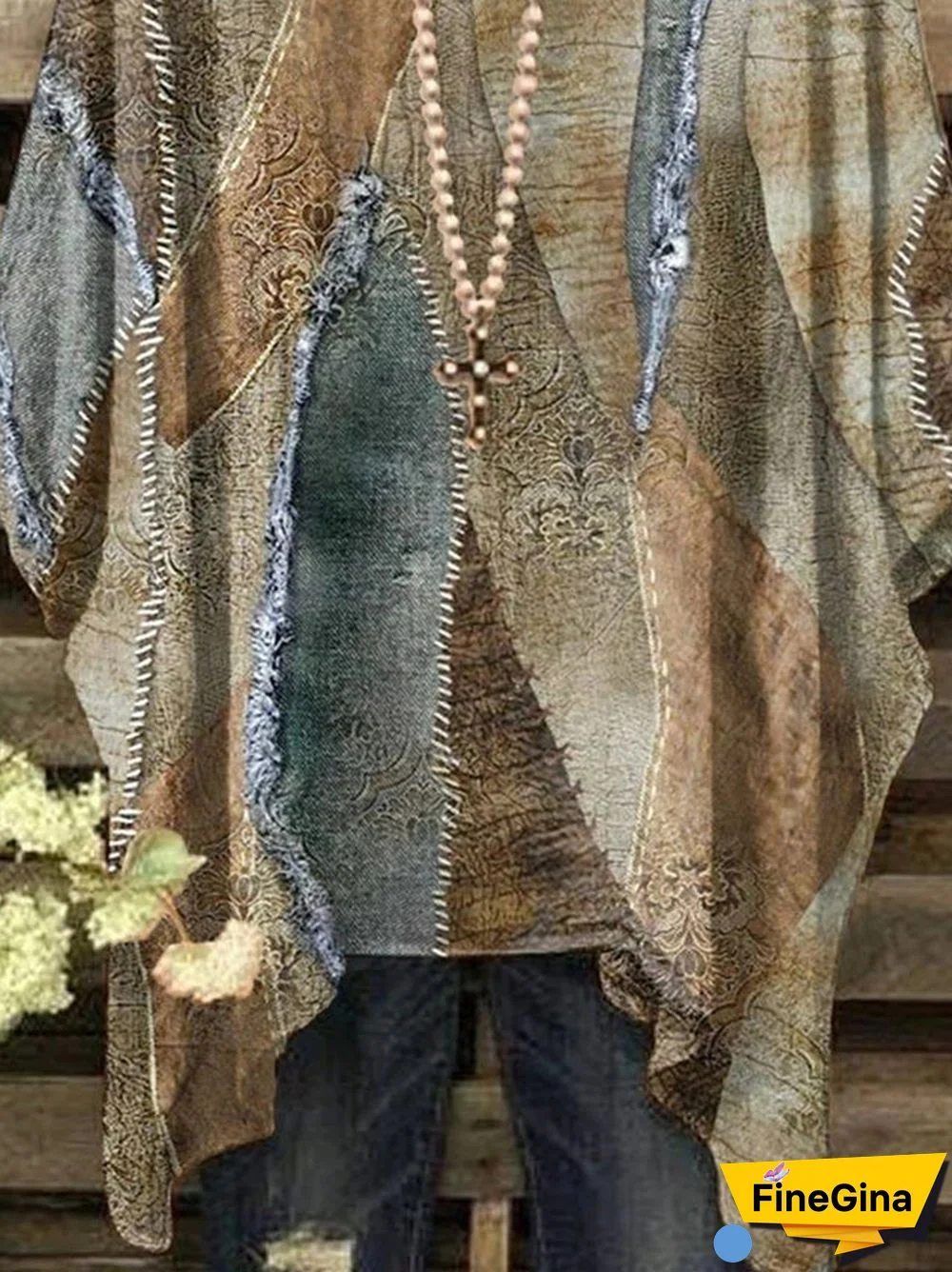 Women's 3/4 Sleeve Scoop Neck Colorblock Stitching Loose Tops