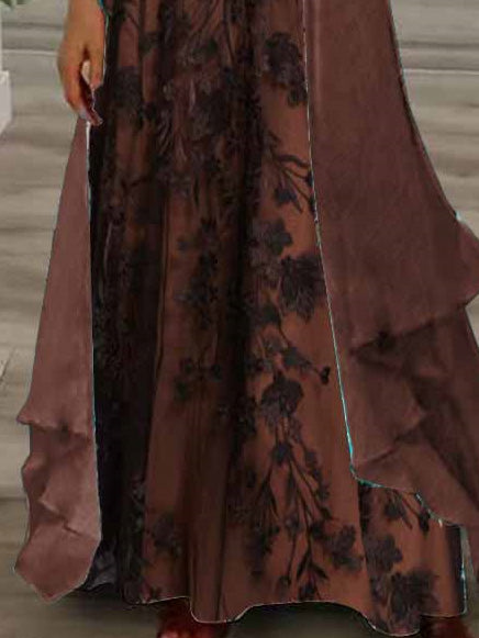 Women's Long Sleeve V-neck Floral Printed Two Pieces Maxi Dress