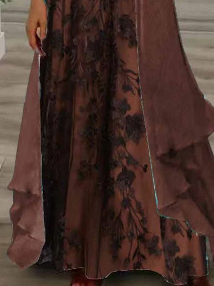 Women's Long Sleeve V-neck Floral Printed Two Pieces Maxi Dress