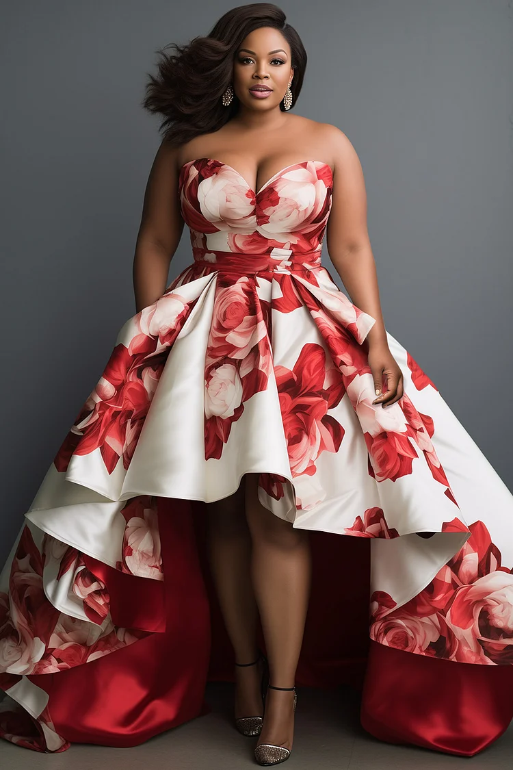 Xpluswear Design Plus Size Formal Multicolor Elegant Floral High Low Hem Pocket Midi Dresses 2024 - Xpluswear