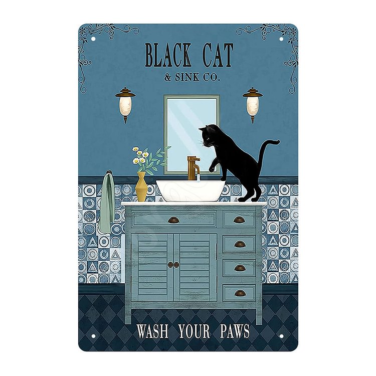 Cat on Sink - Vintage Tin Signs/Wooden Signs - 7.9x11.8in & 11.8x15.7in