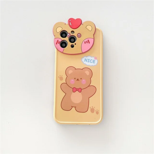 Kawaii 3D Love-heart Bear Cartoon iPhone Case BE653