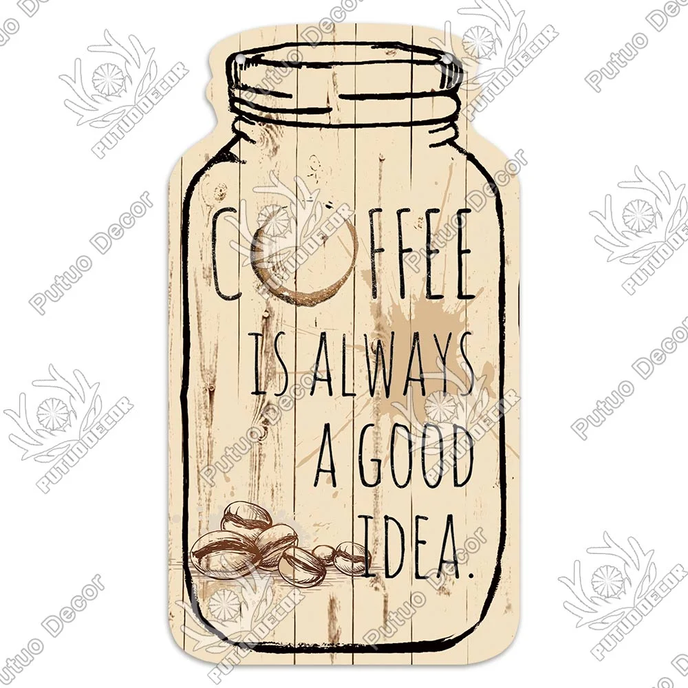 Putuo Decor Coffee Plaques Mason Jar Shape Wooden Signs Irregular Plate for Cafe Decoration Kitchen Wall Decor Decorative Plaque