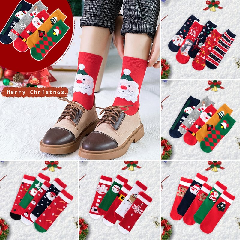 Minnieskull Santa Claus Snowflake Christmas Design Breathable Cotton Socks - Minnieskull