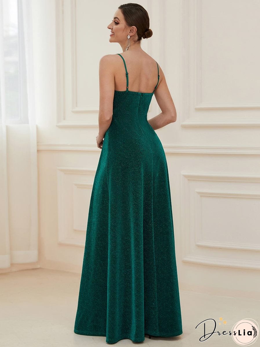 Elegant Pleated Spaghetti Strap Evening Gown