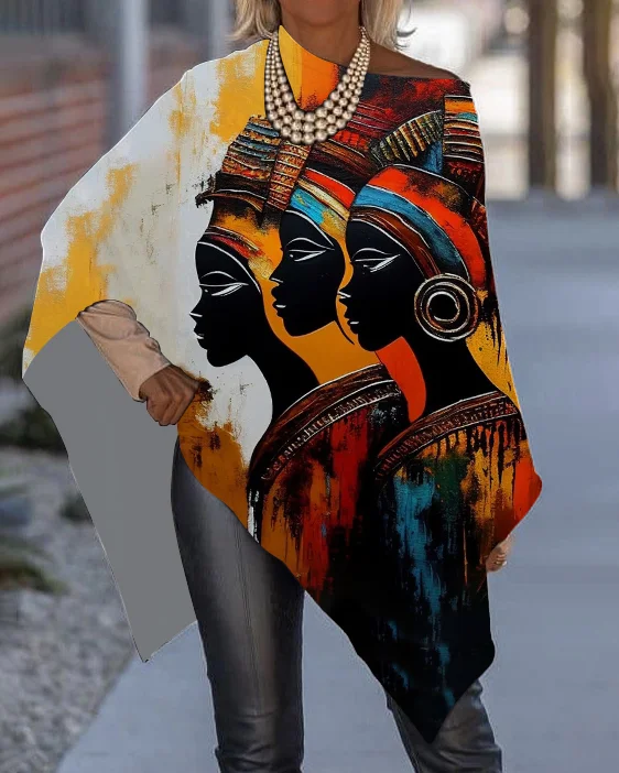 African Tribal Art Design Irregular Poncho