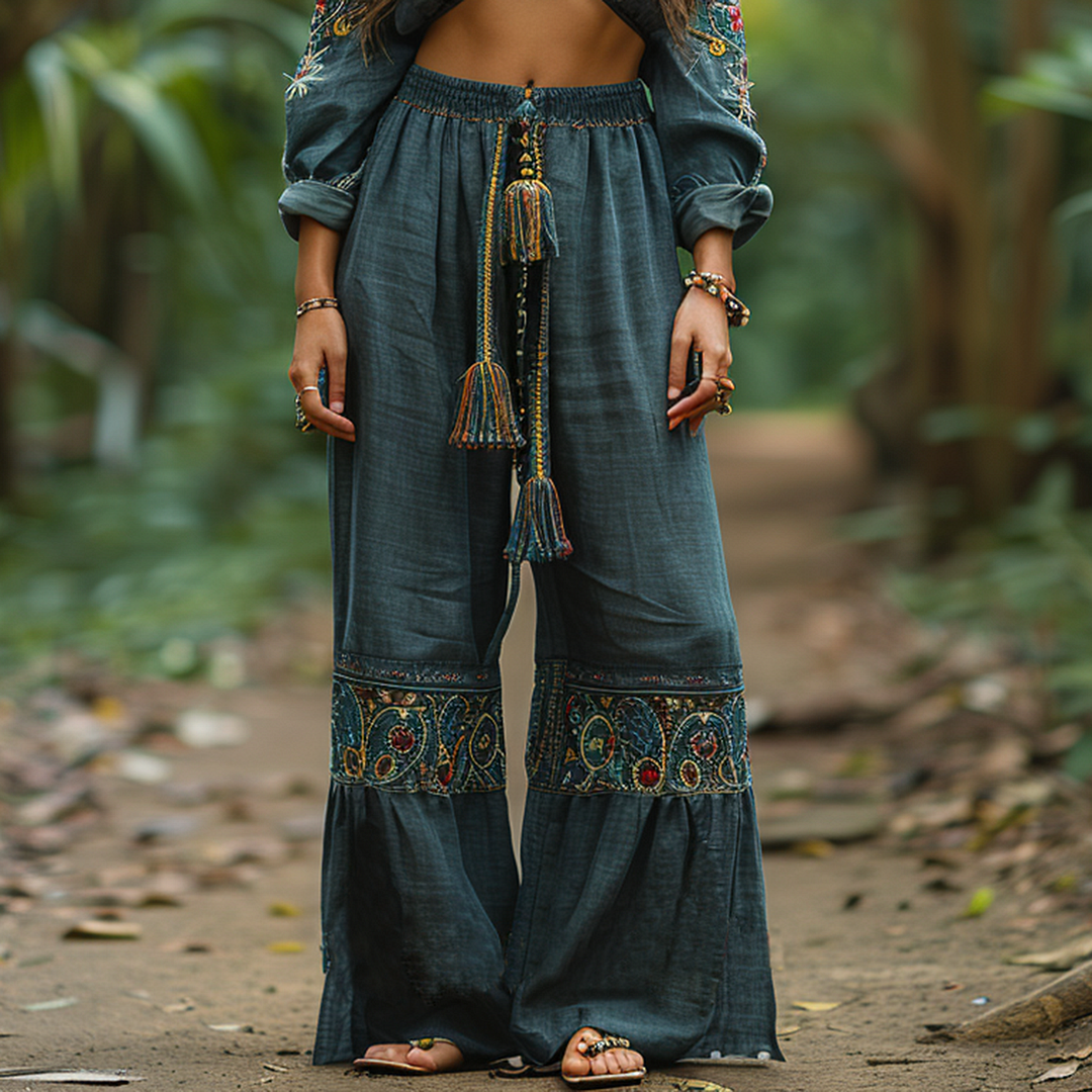 Woman - Ethnic Linen Pants-inspireuse