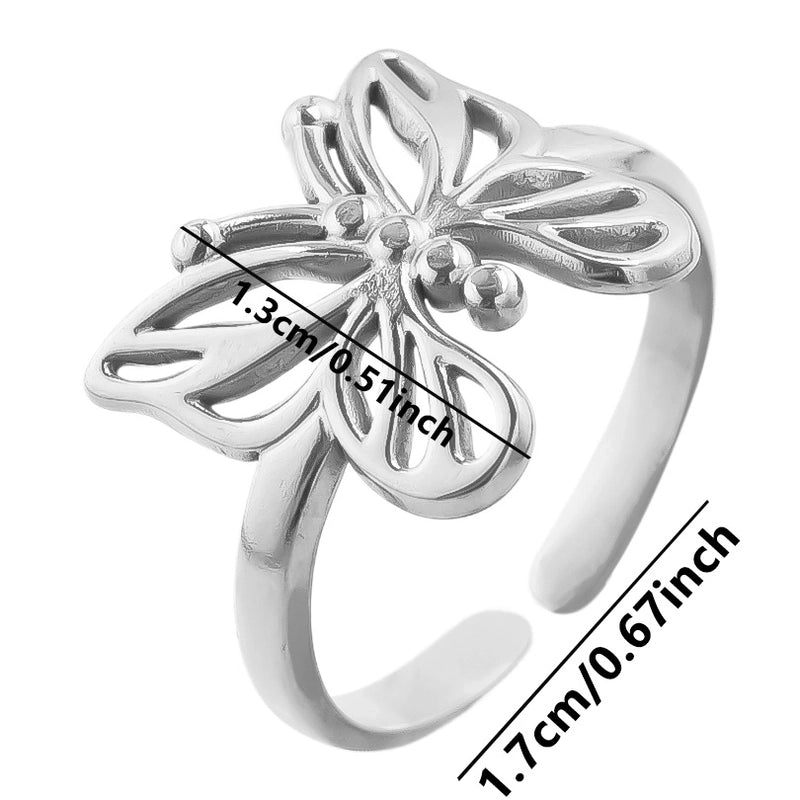 Sweet Minimalist Butterfly 304 Stainless Steel 18K Gold Plated Polishing Hollow Out Open Rings