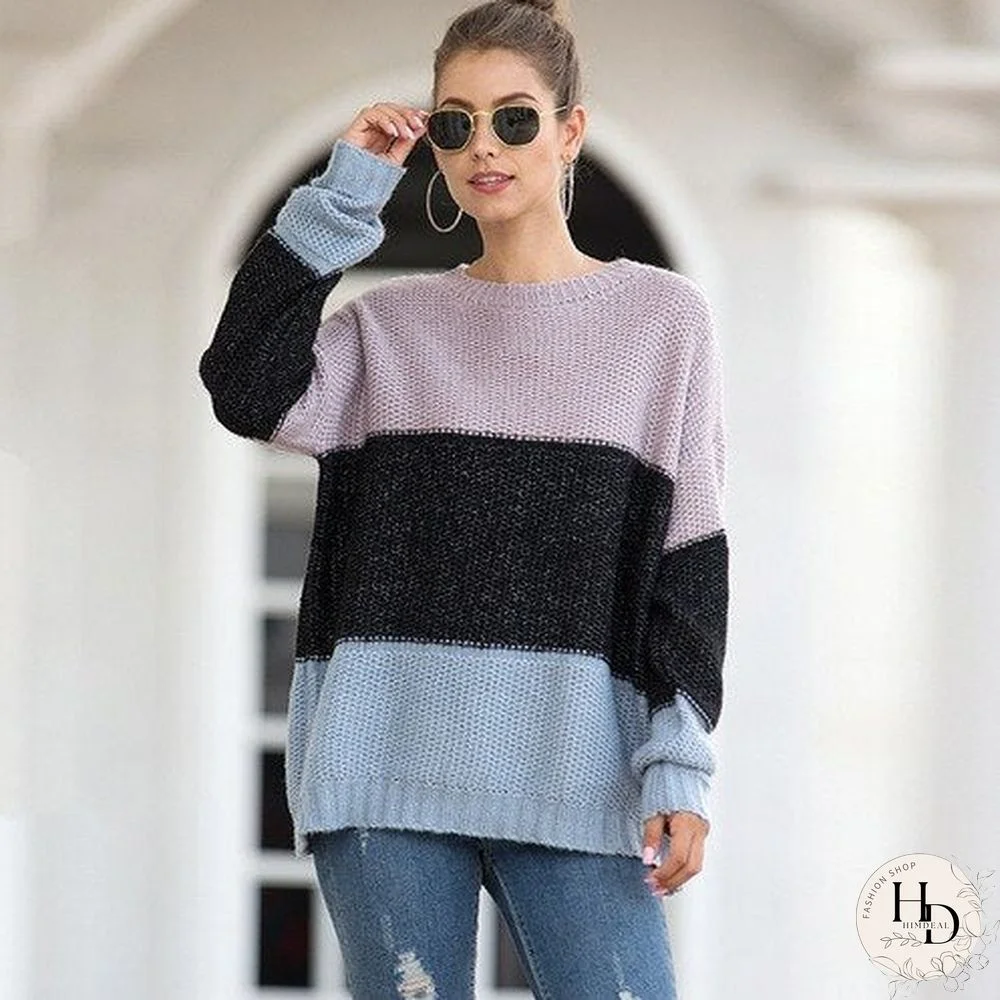 Autumn Winter O-Neck Oversize Sweater Pullovers Women'S Knitted Stripe Sweaters Mohair Loose Thick Warm Female Pullovers Tops