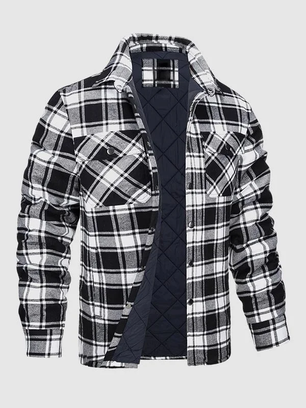 Men's plaid quilted thickened lapel warm shirt jacket