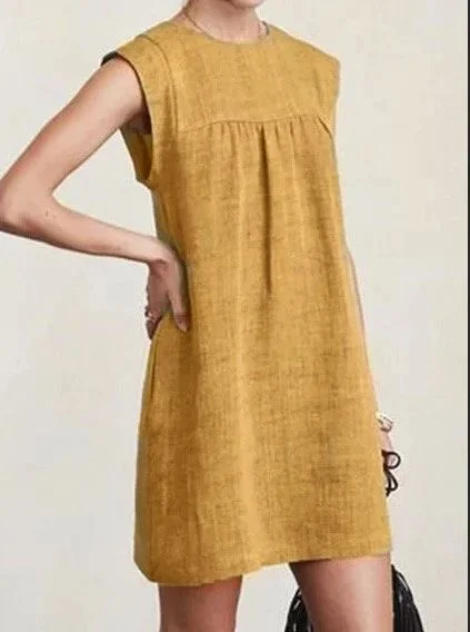 Solid color sleeveless loose cotton and linen dress
