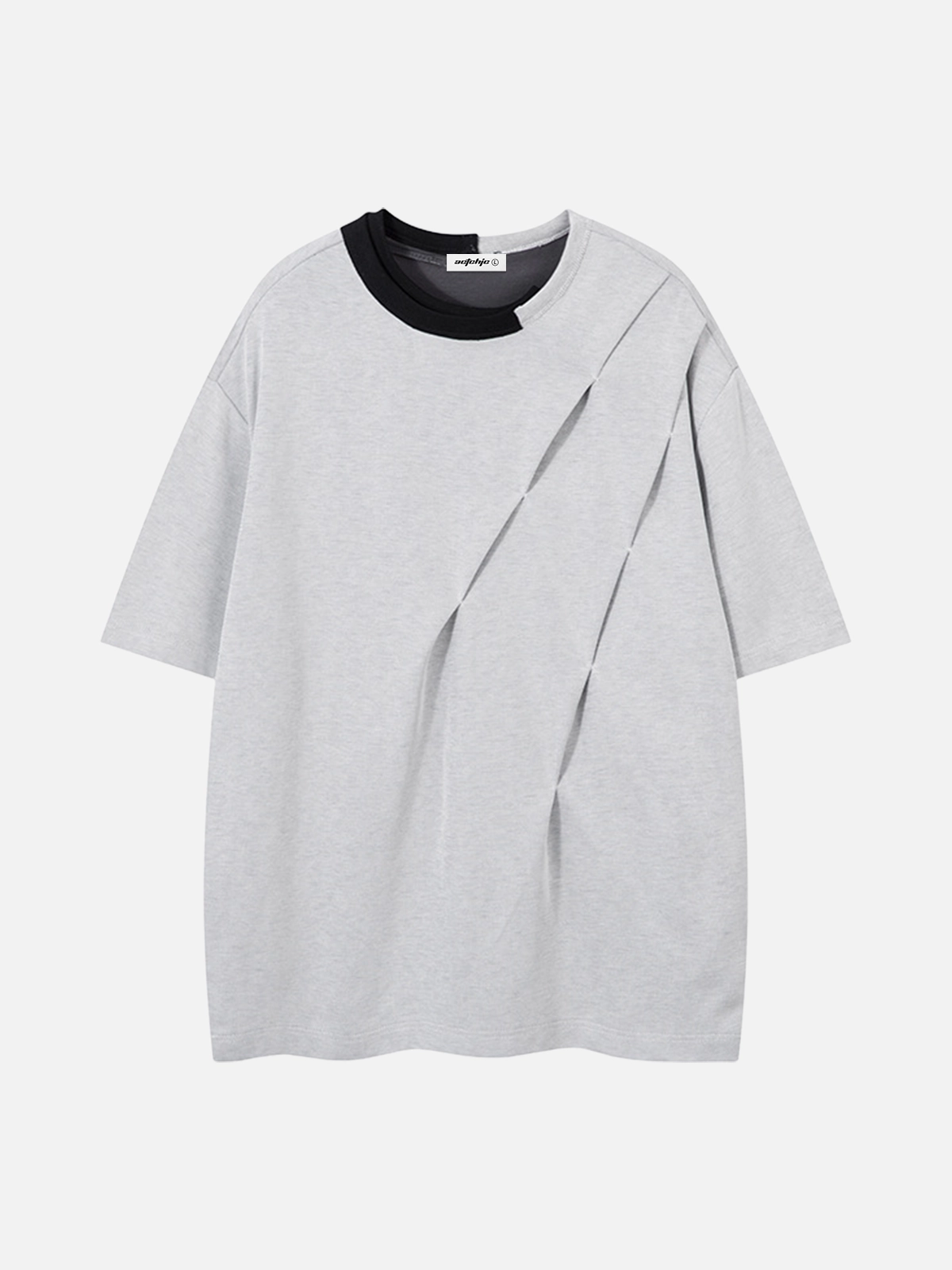 Grey Double-Sided Contrast Color Diagonal Pleated Tee Front