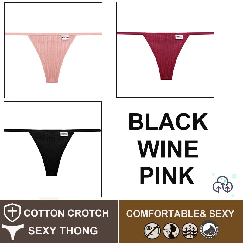 FINETOO 3PCS/Set M-XL Sexy G-string Panties Cotton Women's Underwear Girls Female Underpant Pantys Ladies Bikini Thong Lingerie