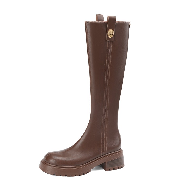 GOOSHOE Rubber Flat Bottomed Knee High Boots Zipper Metal Mesh Lining Women's Boots