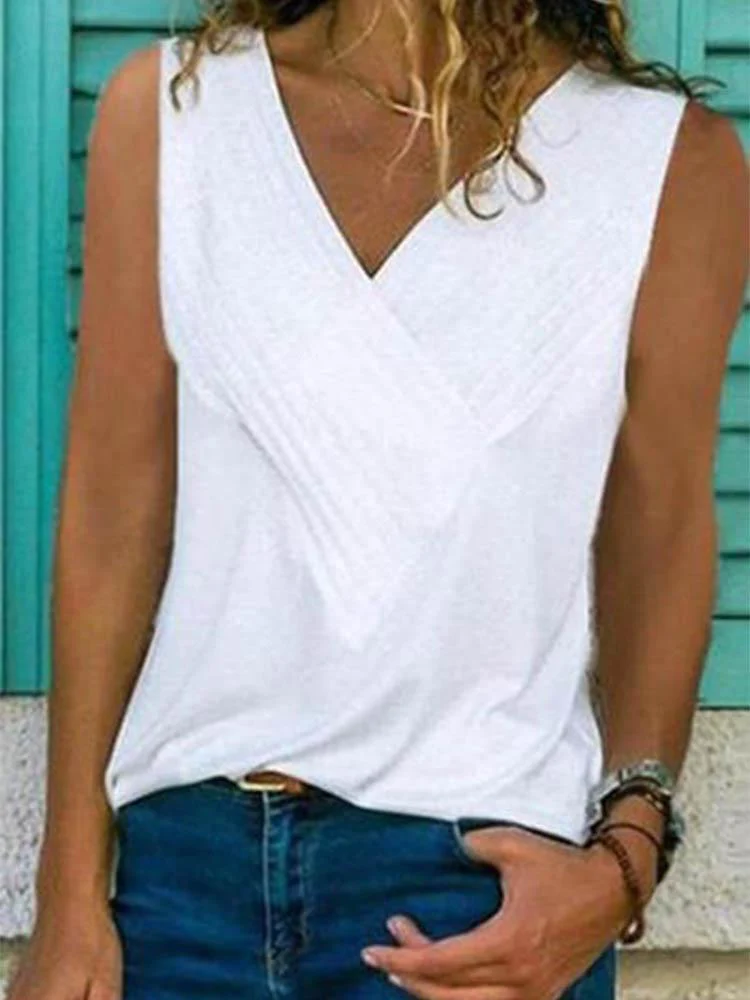 V Neck Sleeveless Plain T-Shirts