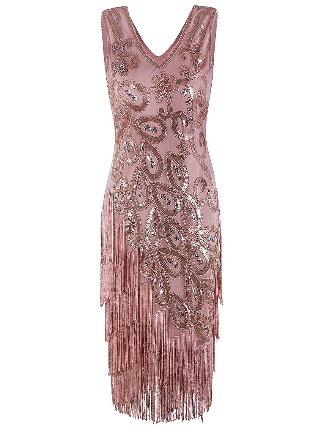 Women's Vintage 1920s Style Peacock Sequin Roaring 20s Gatsby Party Flapper Dress