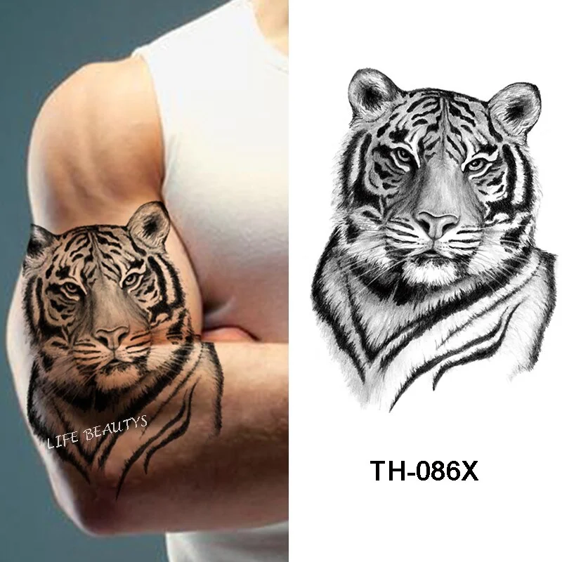 Sdrawing Tiger Cool Temporary Tattoo Sticker Fashion Wolf Waterproof Animal Body Art Arm Fake Removable Tatoo Men Women Personality