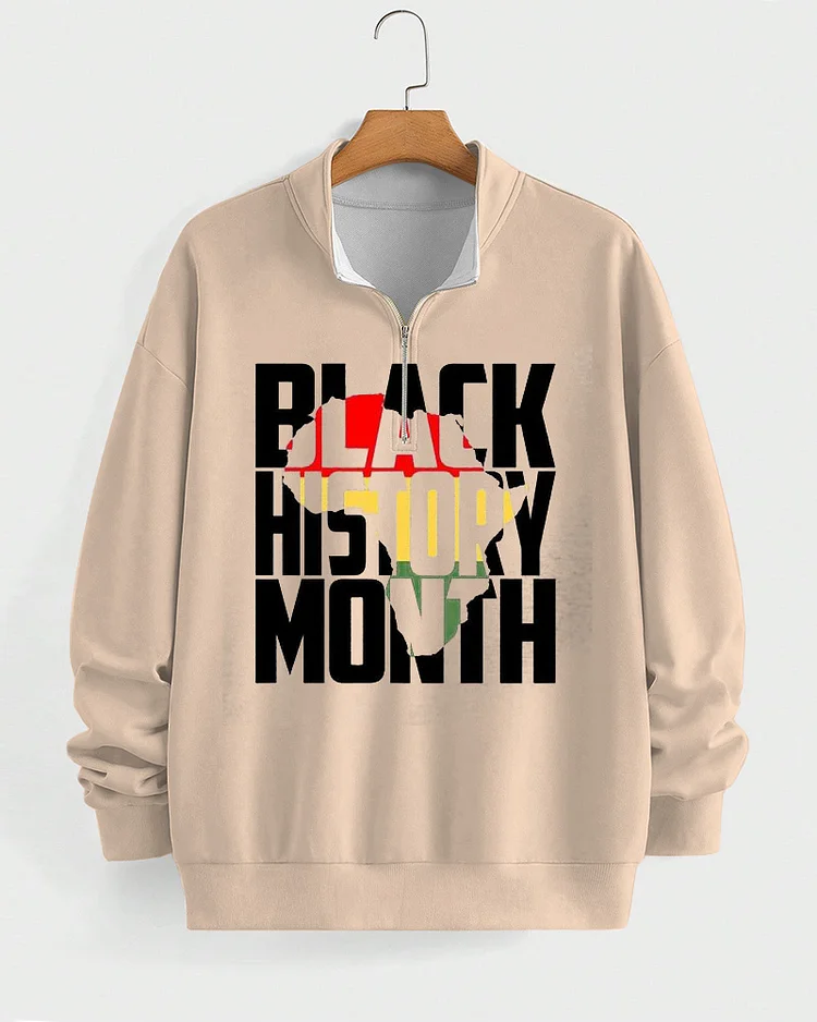 Black History Month High Collar Zipper Long Sleeve Casual Sweatshirt