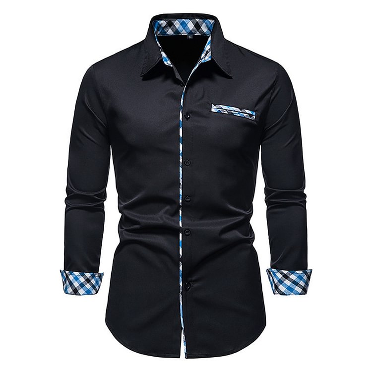 Patchwork Plaid Casual Lapel Single-Breasted Men's Shirt