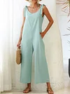 Solid Color Lace-Up Jumpsuits
