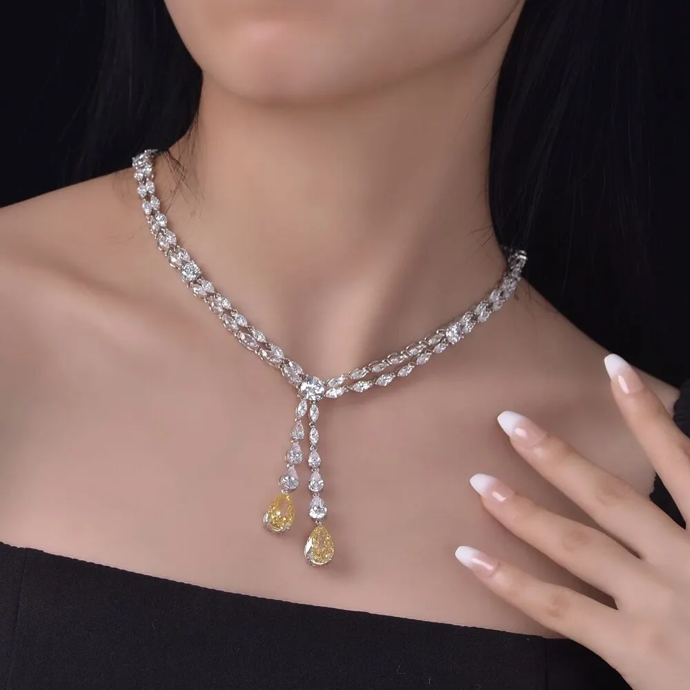 100% 925 Sterling Silver 9*13 MM Pear Cut Created Moissanite Gemstone Fashion Pendant Necklace For Women Fine Jewelry