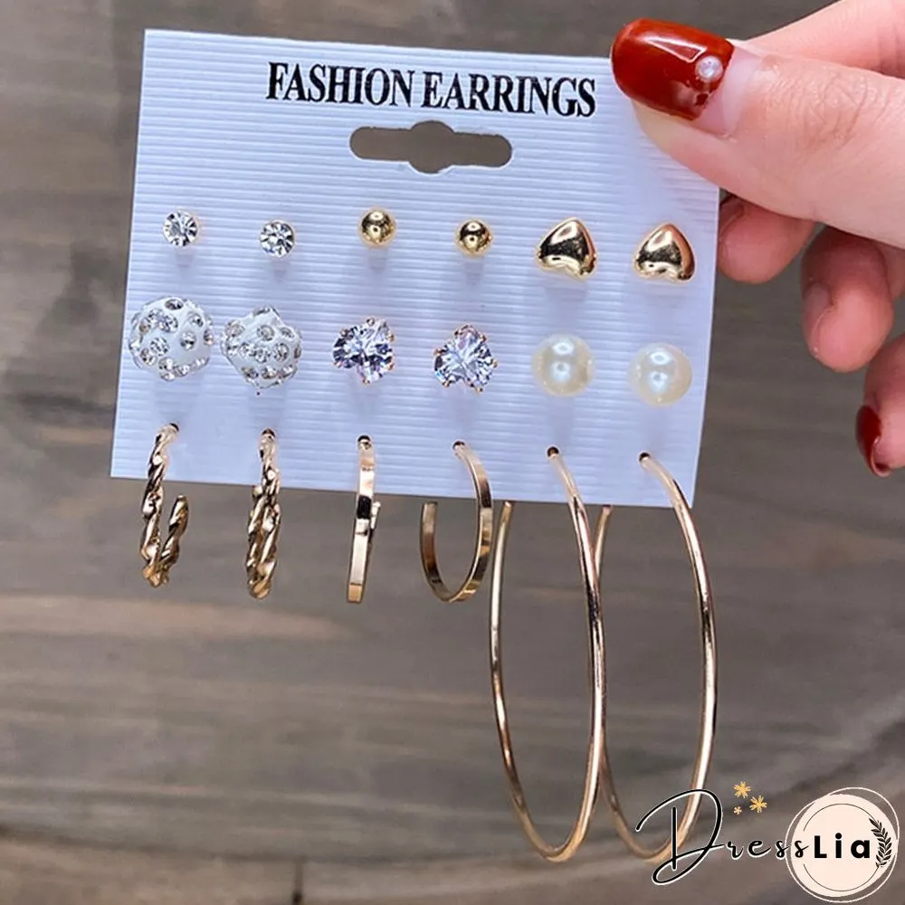 17KM Fashion Pearl Hoop Earrings Set For Women Geometirc Gold Metal Circle Hoop Earrings Brincos Trend Jewelry Gift