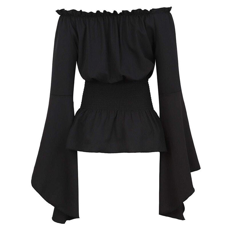 Long Sleeve T Shirt Women Renaissance Medieval Chemise Victorian Girls Gothic Retro Peasant Wench Off Shoulder Blouse Resist top