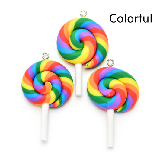 Bulk 10/30 pcs Twist Lollipop Charms,Soft pottery simulation Candy Lollipop Charm Pendant DIY decoration Earrings Necklace Key chain DIY