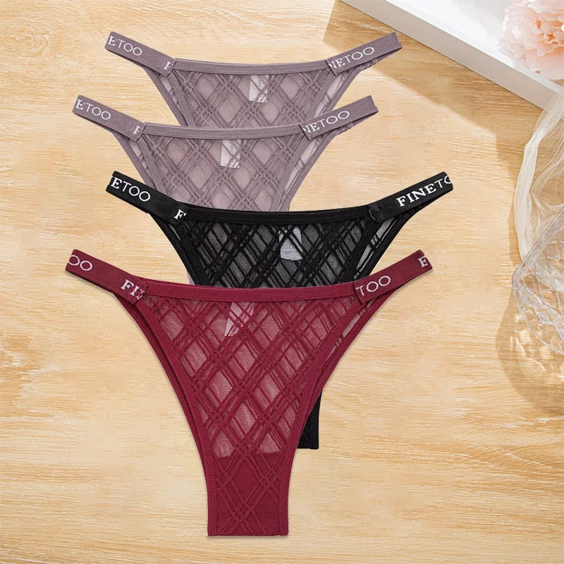 FINETOO 4PCS/Set Women's Lace Lingerie Panties Mesh Gstring Female Underpant Sexy Letter Panties Thong Girls Underwear Intimates
