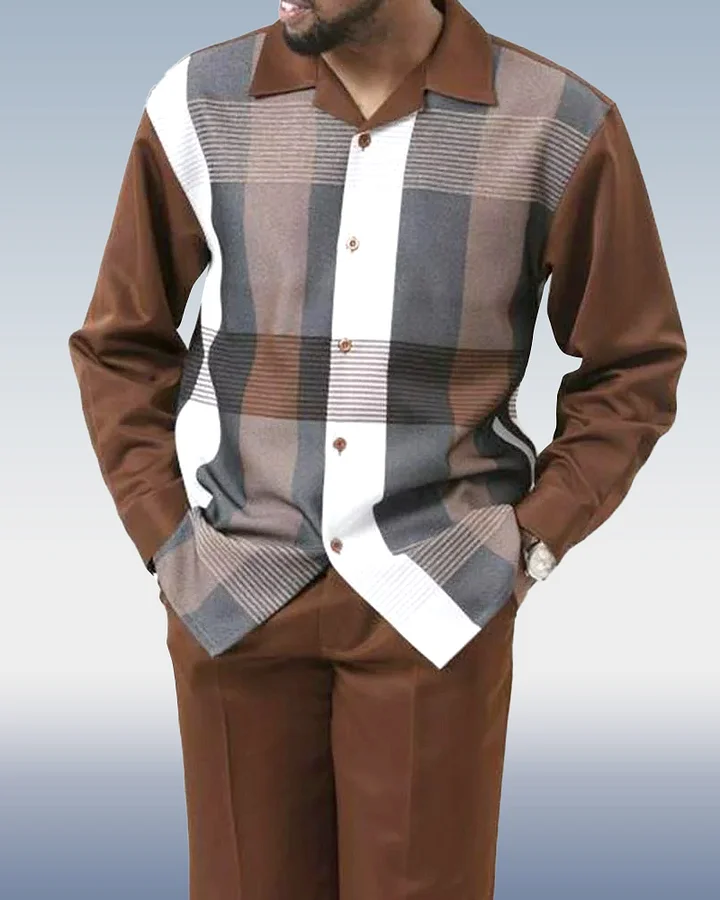 Suitmens Men's Brown Suede Long Sleeve Walking Suit 027