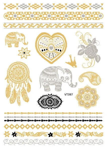 24 Kinds Metallic Bronzing Mandala Temporary Tattoo Sticker Glitter Gold Body Art Waterproof Disposable tatouage temporaire