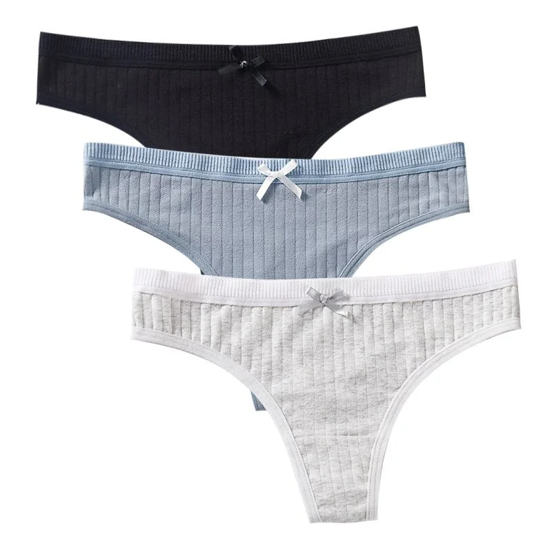 Women's Cotton G-String Thong Sexy Panties For Women String Briefs Underwear Intimate Lingerie Ladies T-Back Low-Rise 3 Pcs/Set