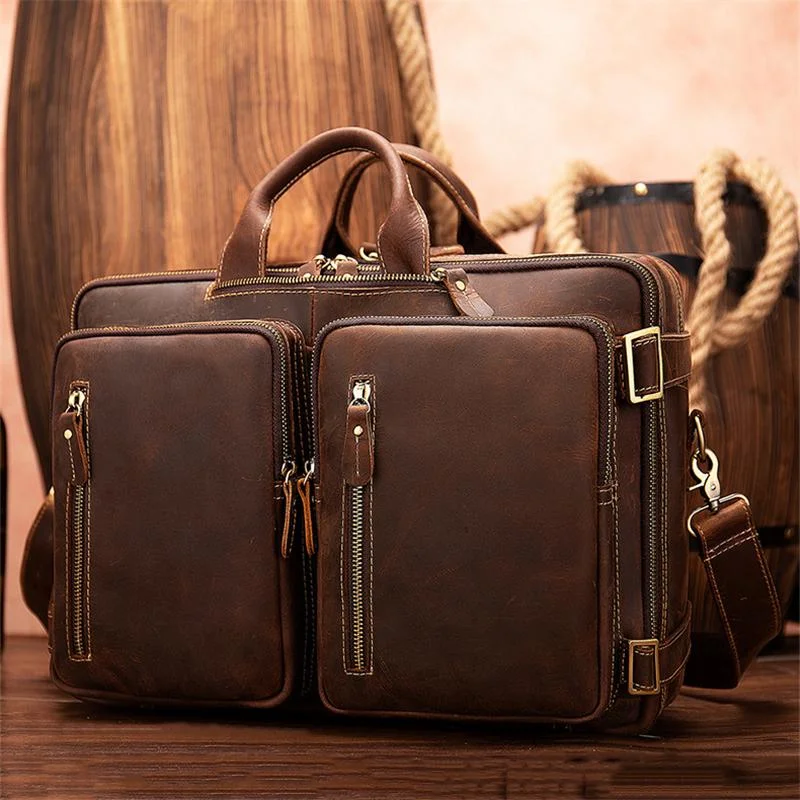 Multi-Functional Spacious Interior Comfortable Grab Detachable Sling Strap Genuine Leather Bag