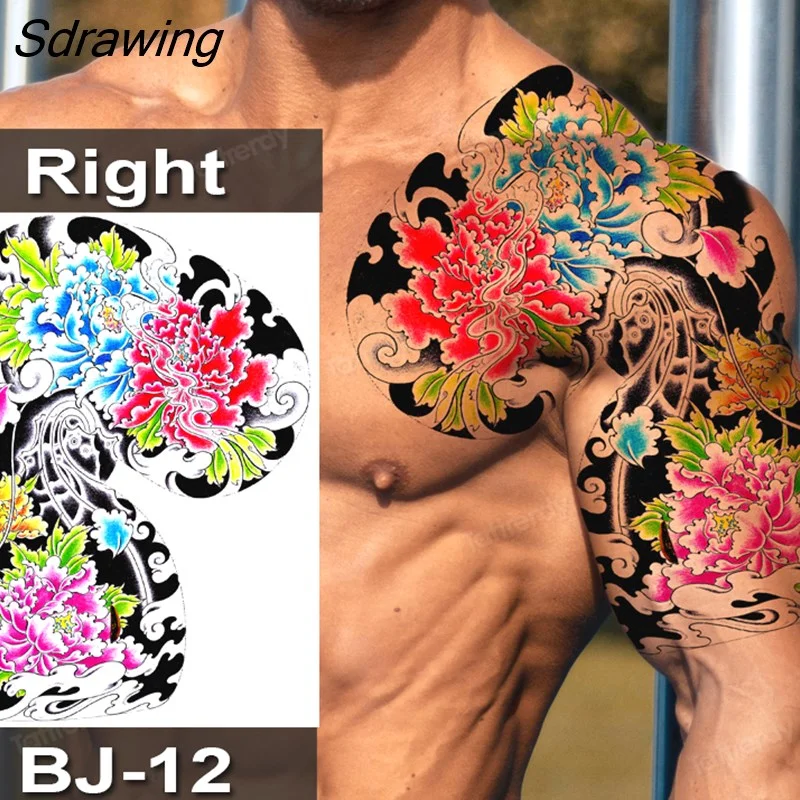 Sdrawing Fox Totem Dragon Waterproof Temporary Tattoos Body Art Arm Shoulder Chest Tattoo Sticker Black Tatouage Men Adult Large