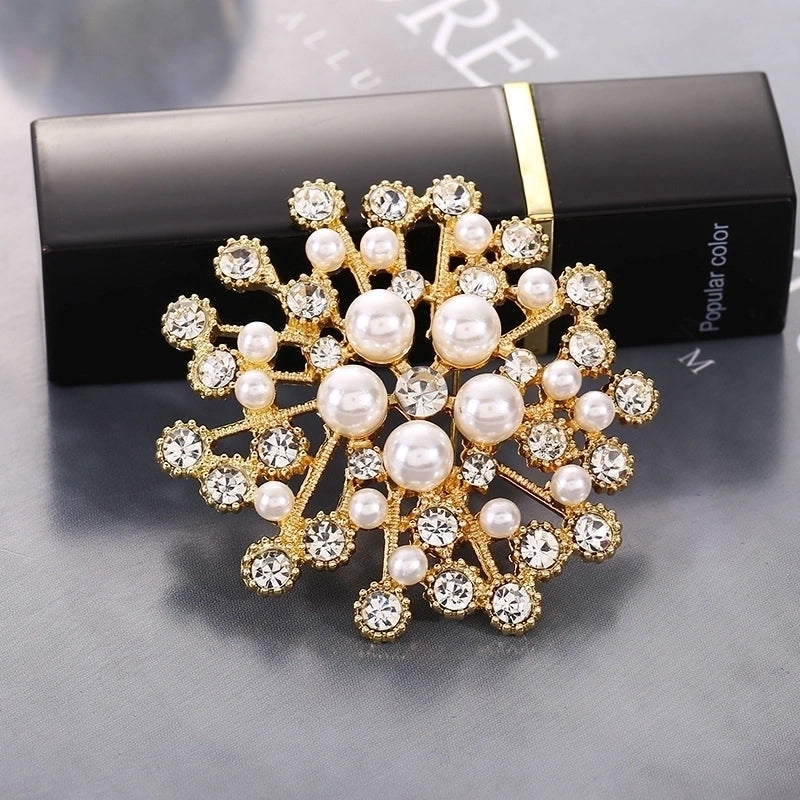 Fashion Pin Flower Alloy Plating Inlay Artificial Gemstones Pearl Women’S Brooches